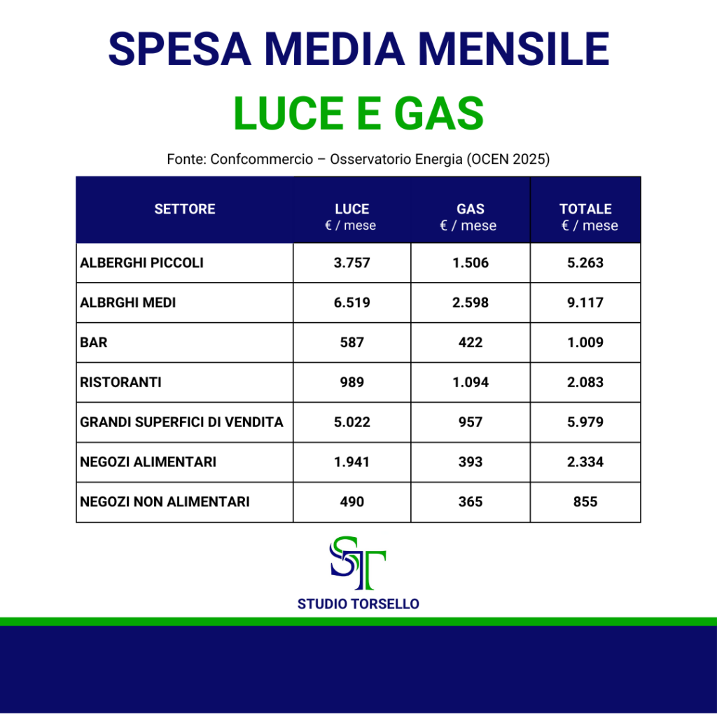 spesa media luce gas imprese